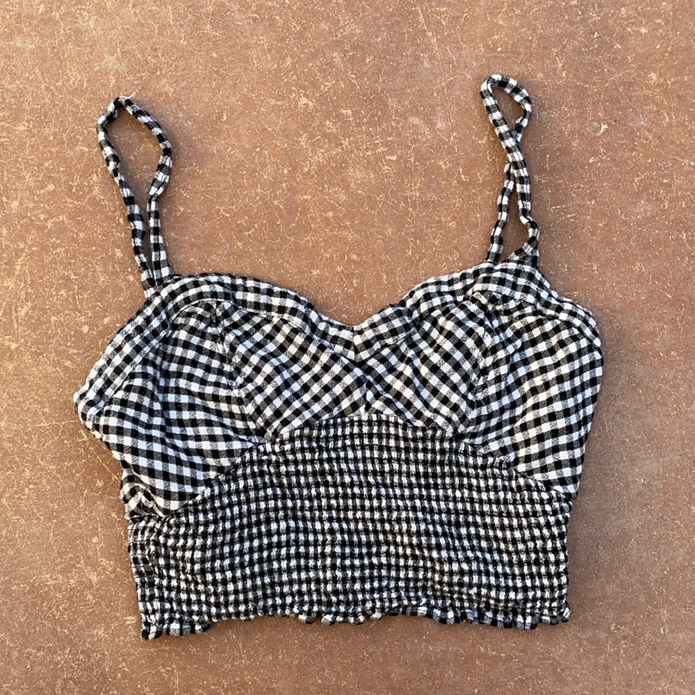 Free People Gingham smocked crop top tank